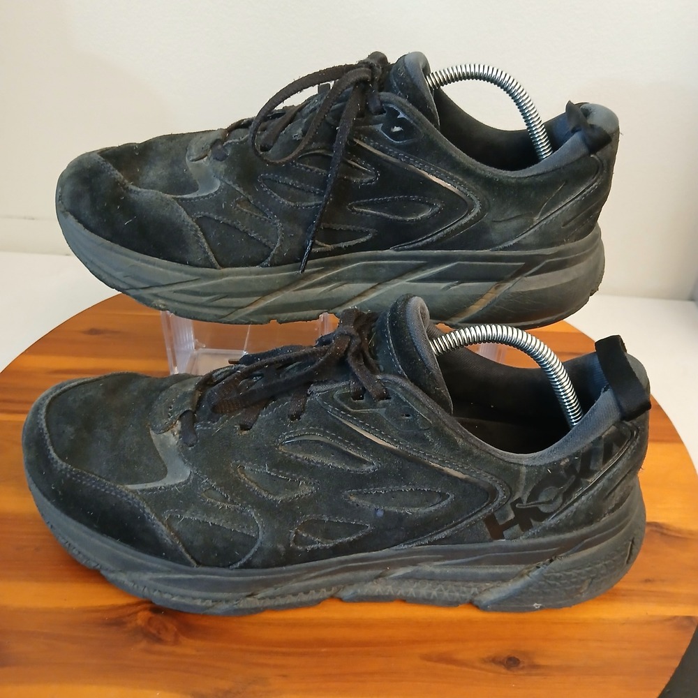 Hoka Clifton L Suede Mens 12 Black Running Shoes Sneakers 1122571 BBLC